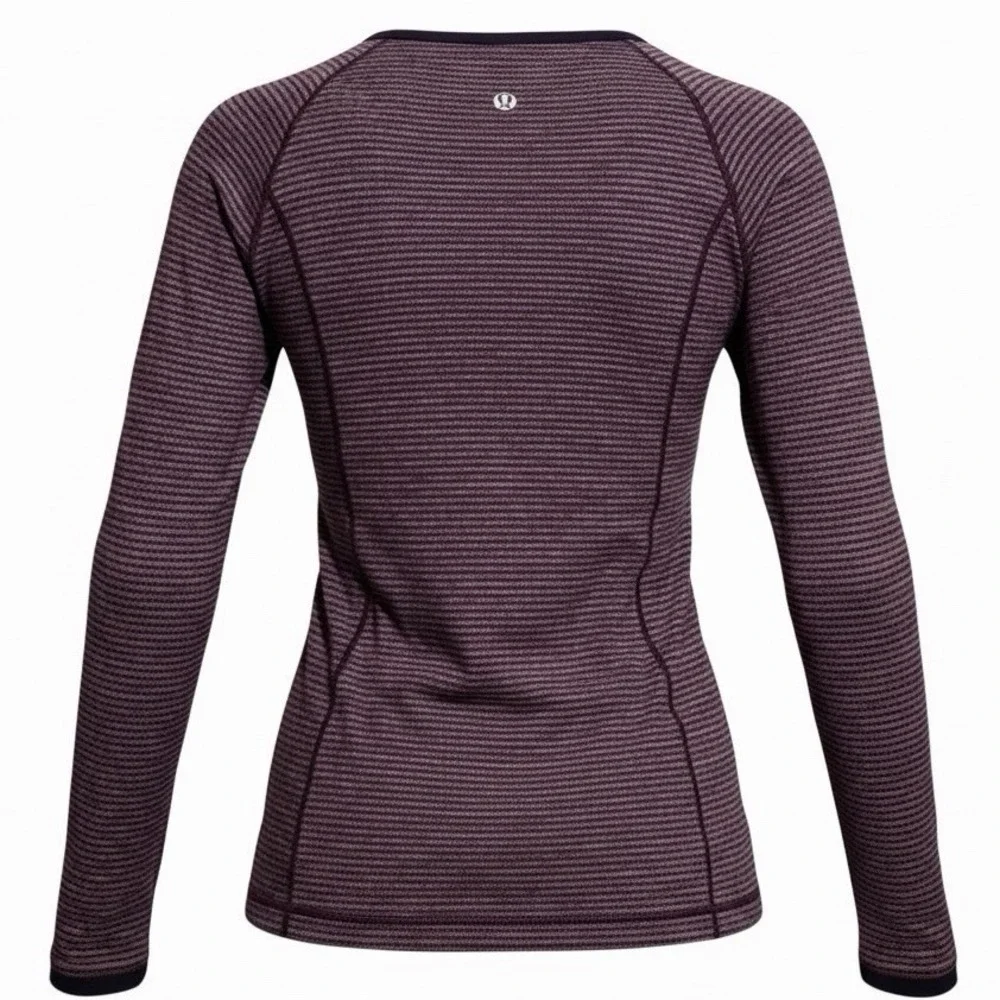 Lululemon Run: Turn Around Long Sleeve Shirt Black Swan Heathered Plum Womens 10